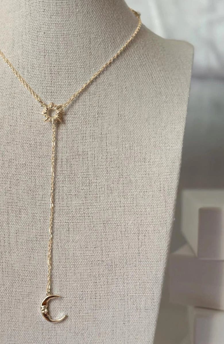 Humanist Beauty Sun and Moon Lariat Necklace, Alternate, color, Gold