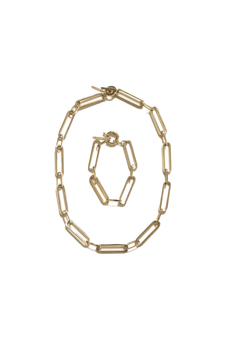 Outofoffice Paperclip Gold Chain Necklace Bracelet Set, Main, color, Gold