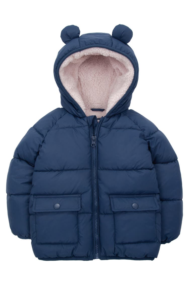 Rokka&Rolla Baby Fleece Lined Bear Puffer Jacket, Main, color, Navy