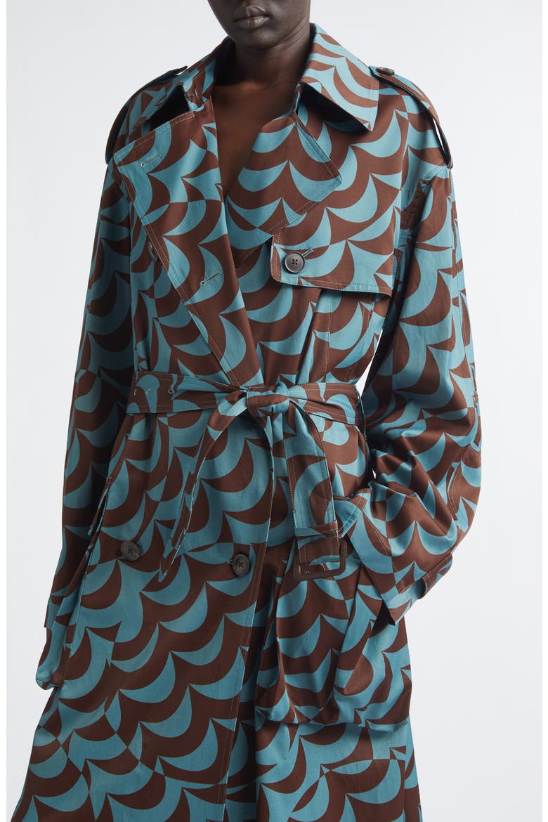 Moon Print Trench Coat, Alternate, color, BLUE/ BROWN