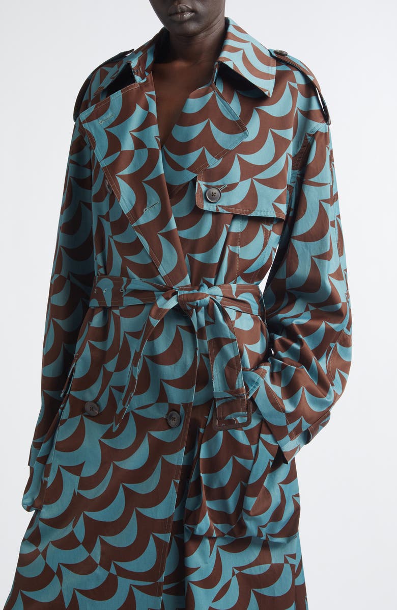 Dries Van Noten Moon Print Trench Coat, Alternate, color, Blue/ Brown