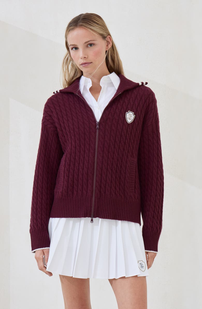 Brunello Cucinelli Cashmere cardigan with logo, Alternate, color, Amaranth
