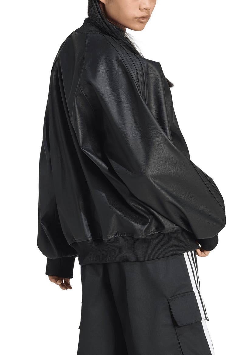 SST Faux Leather Track Jacket, Alternate, color, BLACK/ MAROON
