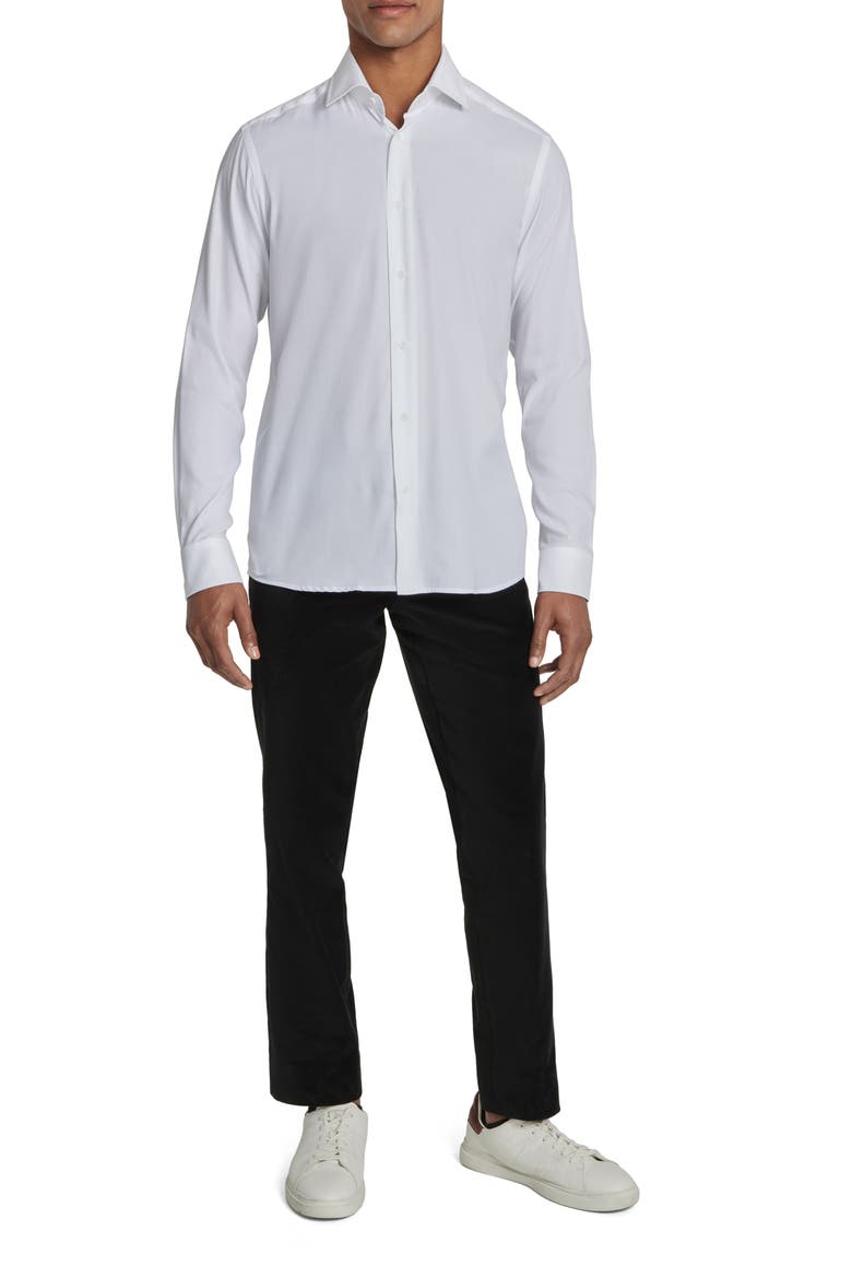 Aurelio Cotton & Silk Blend Dress Shirt, Alternate, color, WHITE
