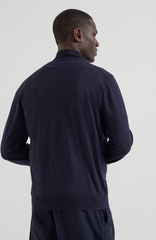 Brunello Cucinelli Sweater With Half Zipper In Navy Blue
