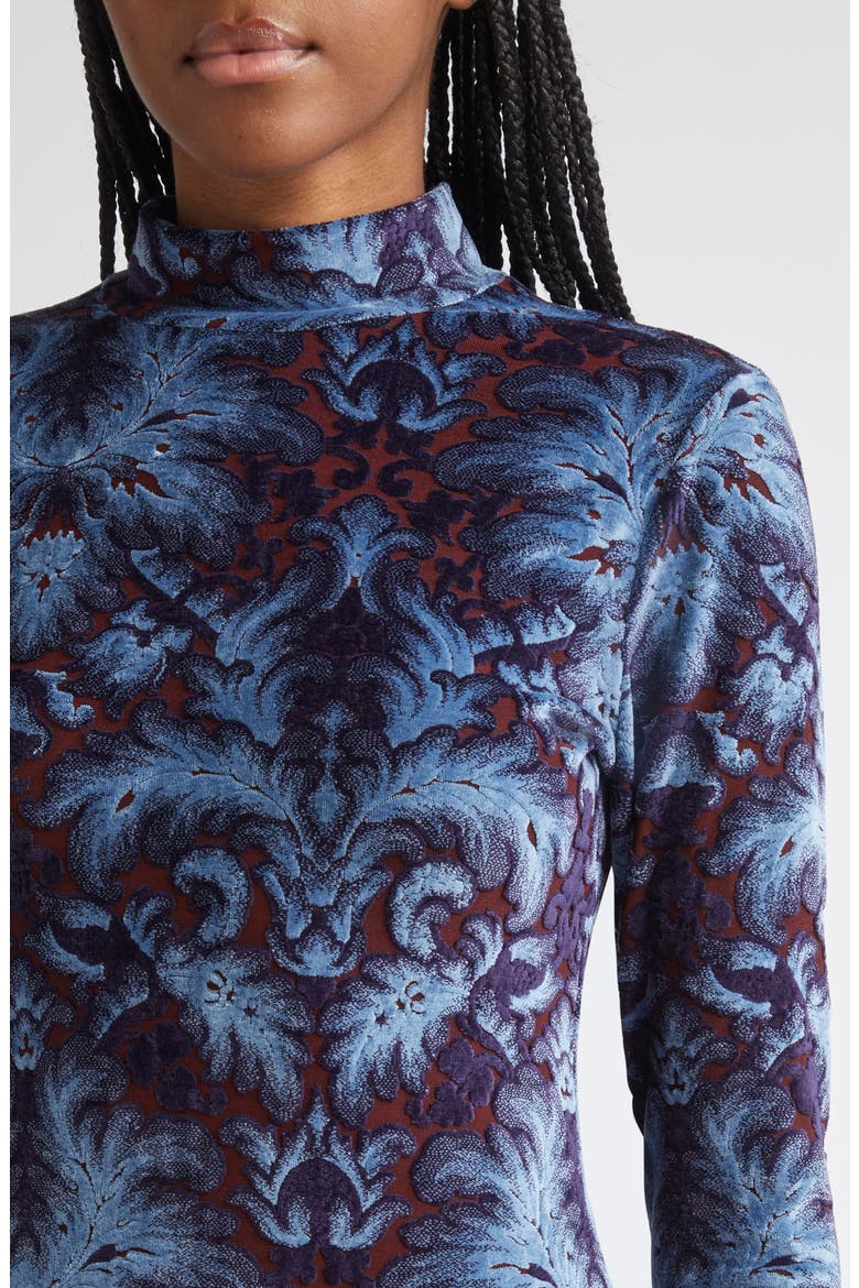 Paisley Burnout Long Sleeve Jersey Dress, Alternate, color, MULTICOLOR BLUE BASE