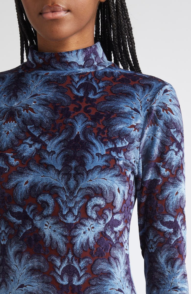 Etro Paisley Burnout Long Sleeve Jersey Dress, Alternate, color, Multicolor Blue Base