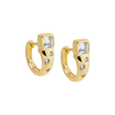 Chunky CZ Baguette Embedded Bezel Huggie Earring
