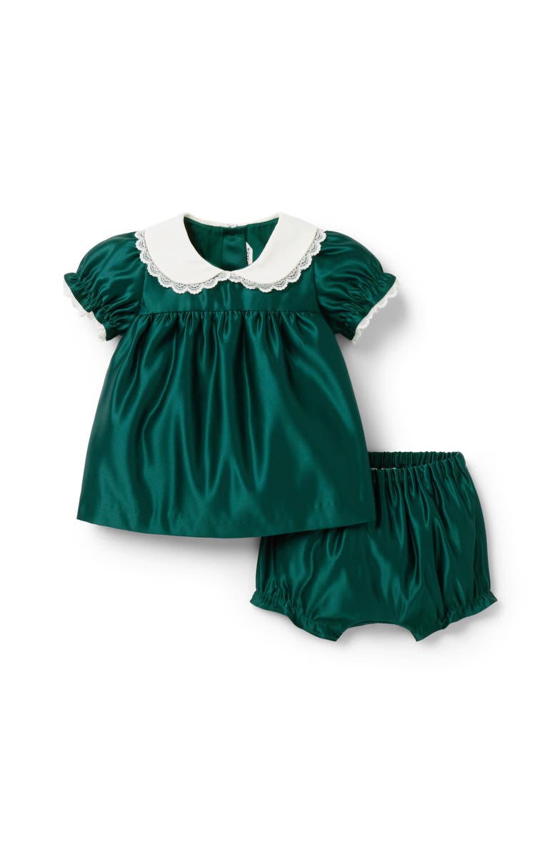 Janie and Jack The Satin Collared Matching Baby Set, Main, color, Green