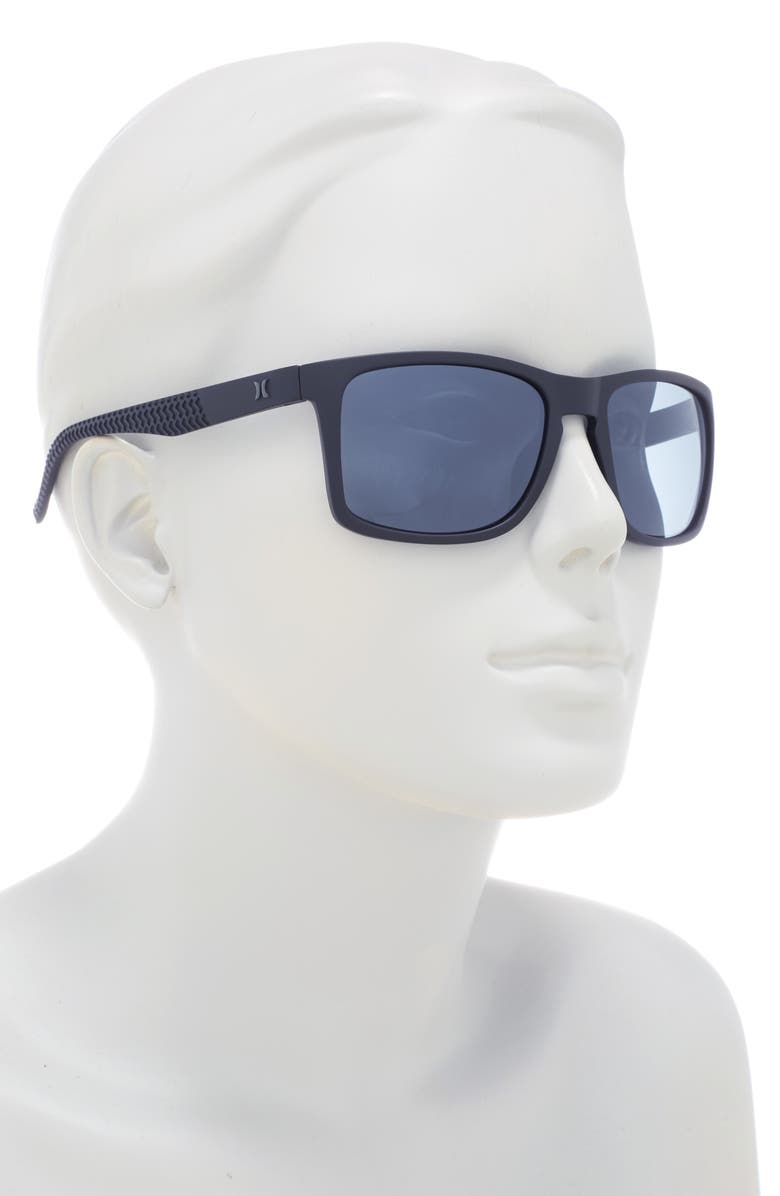 Hurley 56mm Polarized Rectangular Sunglasses, Alternate, color, Rubberize Blk/Smoke