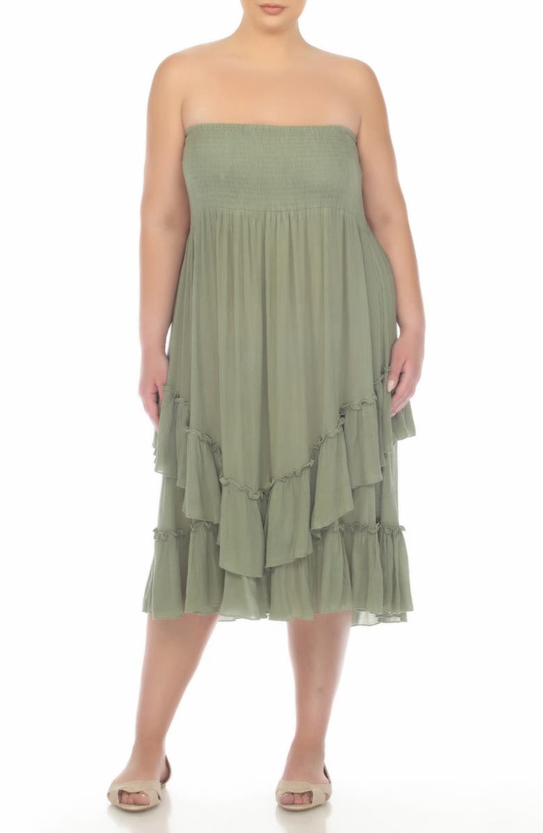 BOHO ME Smocked Bandeau Convertible Dress & Skirt, Main, color, Olive