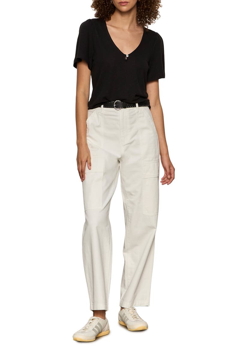 Keyhole Flutter Sleeve Top, Alternate, color, BLACK