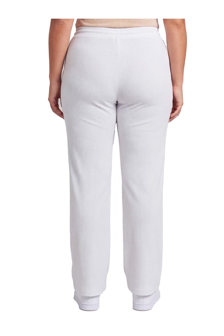 Curvy Basic Ribbed Knit Drawstring Straight Leg Lounge Pants, Alternate, color, White