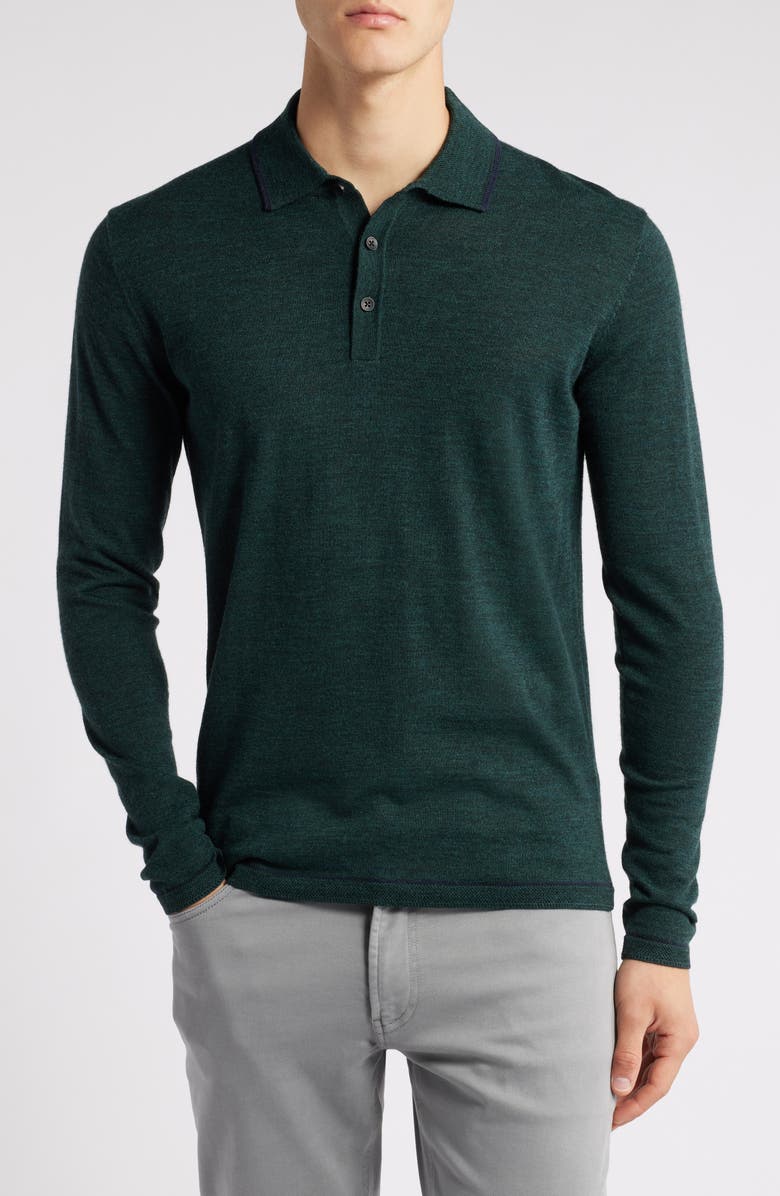 Robert Barakett Roman Long Sleeve Merino Wool Sweater Polo, Main, color, Deep Green
