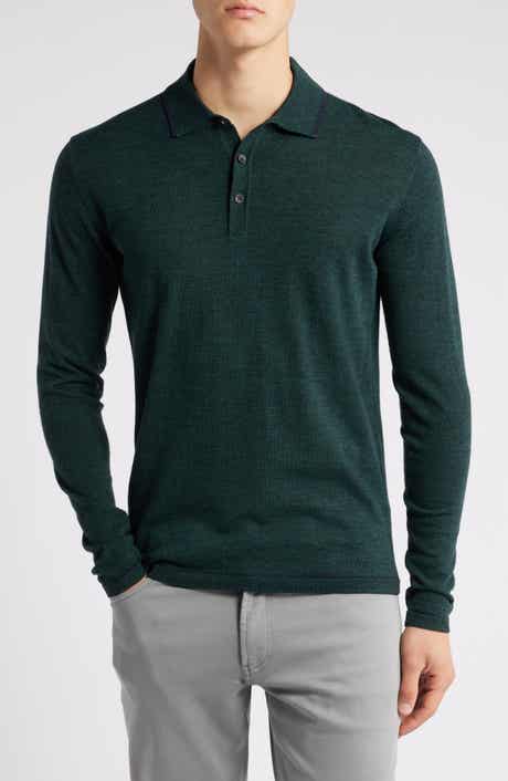 Robert Barakett Roman Long Sleeve Merino Wool Sweater Polo