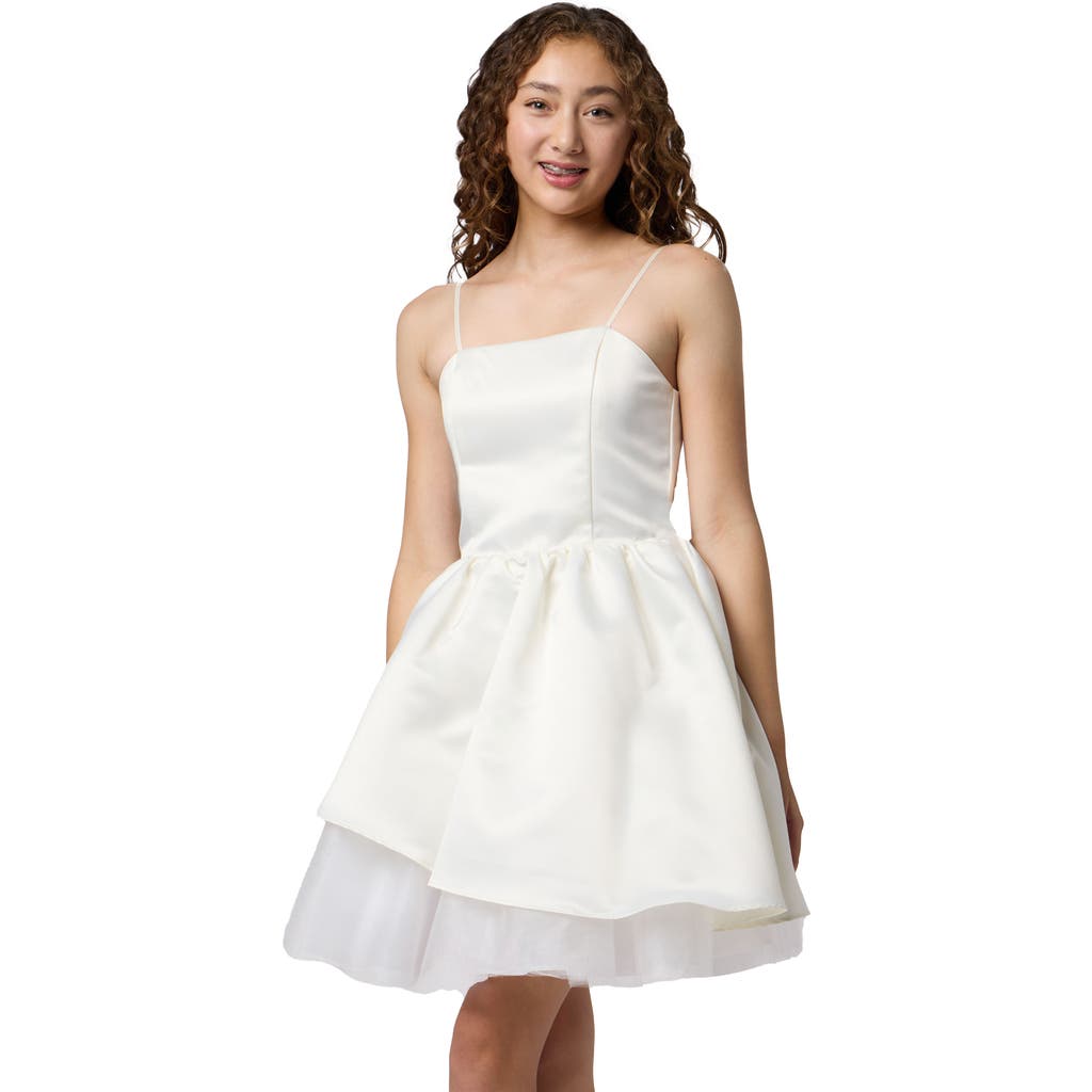 Un Deux Trois Satin Peek-a-boo Party Dress In White