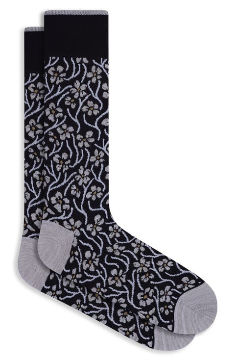 Floral Mercerized Cotton Blend Dress Socks