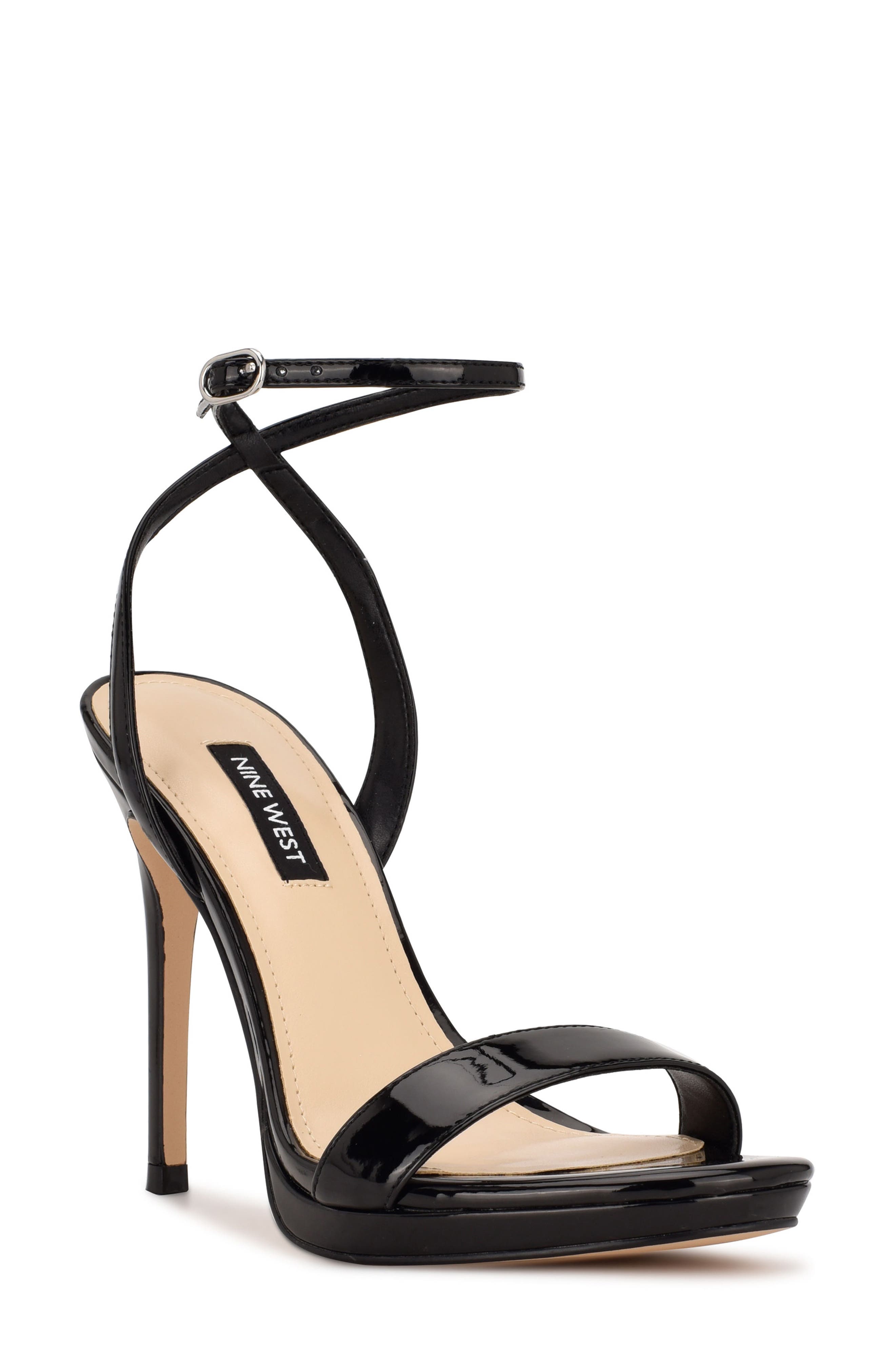 Nine West Loola Ankle Strap Sandal, Main, color, Black Patent