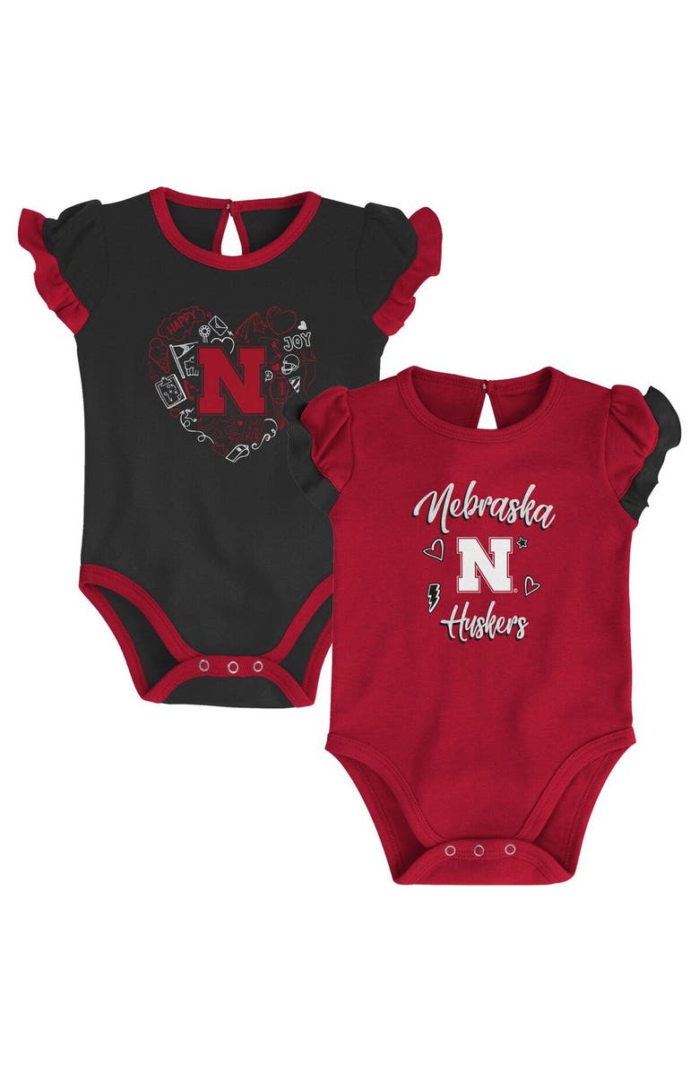 Outerstuff Girls Newborn & Infant Scarlet/Black Nebraska Huskers Too Much Love Two-Piece Bodysuit Set, Main, color,