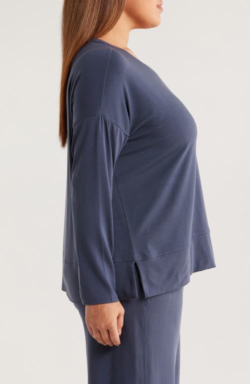 Eileen Fisher Boxy Long Sleeve V-neck Top In Blue