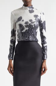 Brandon Maxwell The Maven Paillette Cow Print Mock Neck Top
