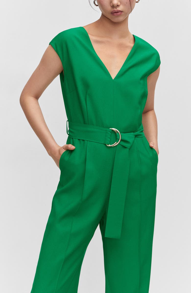 MANGO V-Neck Belted Jumpsuit, Alternate, color, 