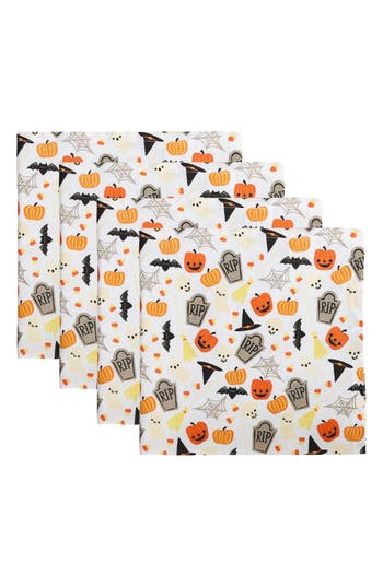Design Imports Halloween Fun Set Of 4 Napkins In White