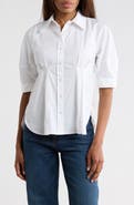 JASON WU Short Sleeve Pleated Woven Button-Up Shirt