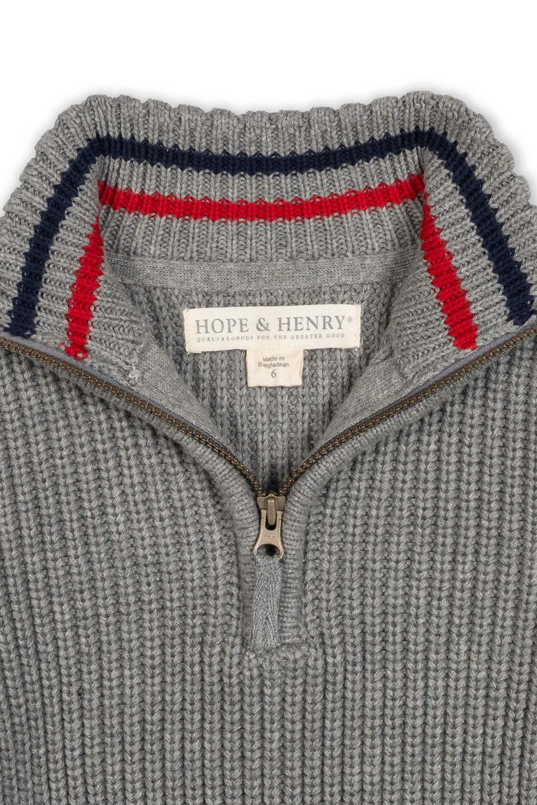 Kids' Organic Cotton Half Zip Sweater, Alternate, color, Dark Gray Heather