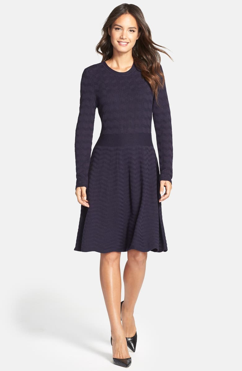 Eliza J Chevron Fit & Flare Sweater Dress, Alternate, color,