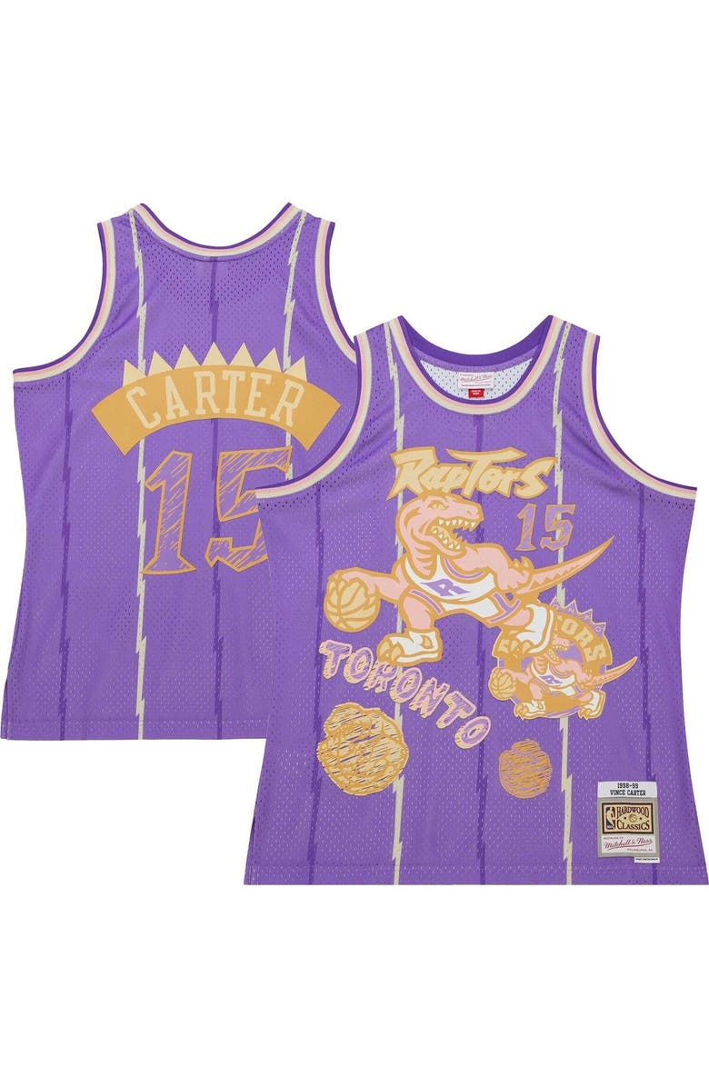 Mitchell & Ness Men's Mitchell & Ness Vince Carter Purple Toronto Raptors 1998/99 Swingman Sidewalk Sketch Jersey, Main, color, 