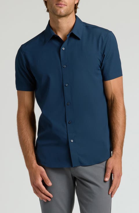 Slim Fit 4-Way Performance Stretch Short Sleeve Button-Up Shirt