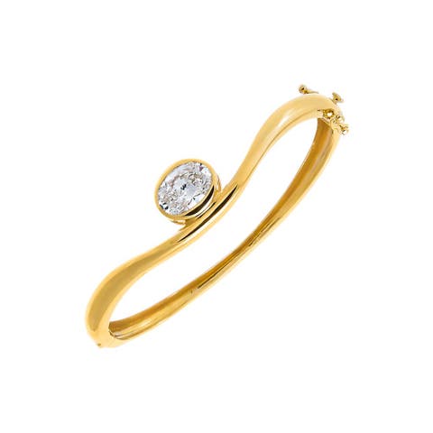 Lab Grown Diamond Oval Bezel Bangle Bracelet 14K