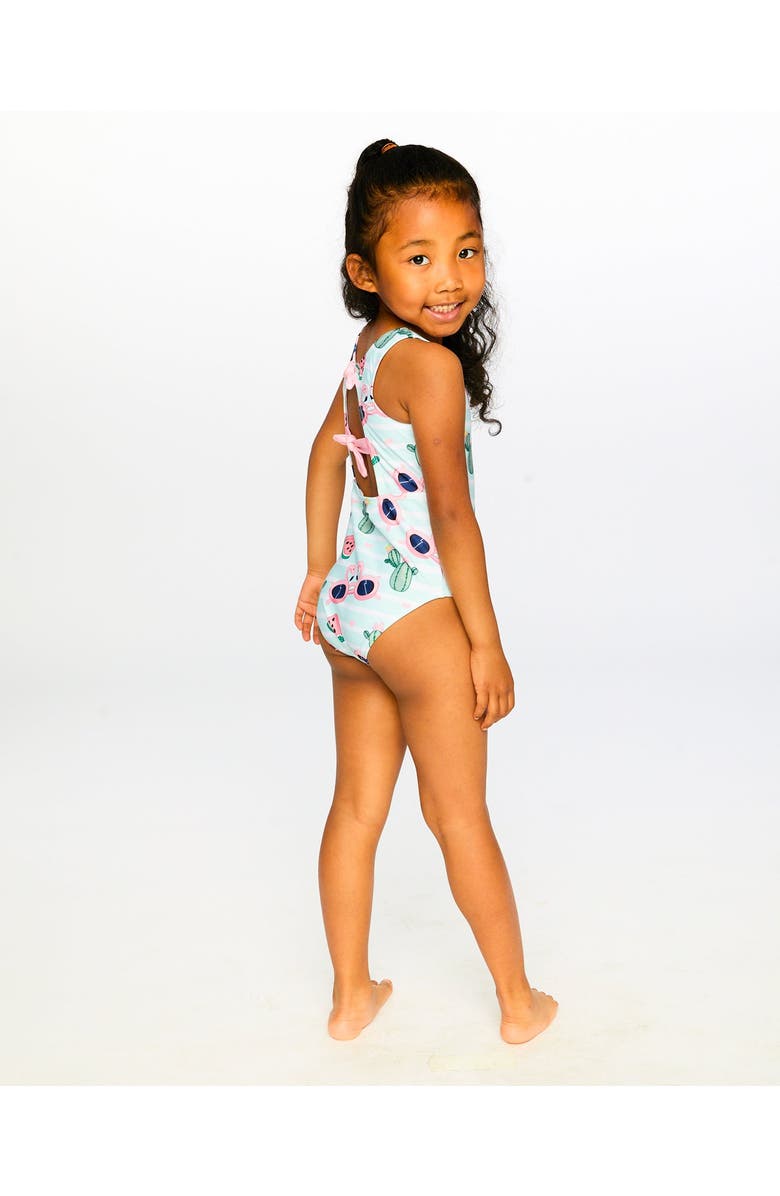 Deux par Deux One-Piece Flamingo and Cactus Swimsuit, Alternate, color, Blue Flamingo Print