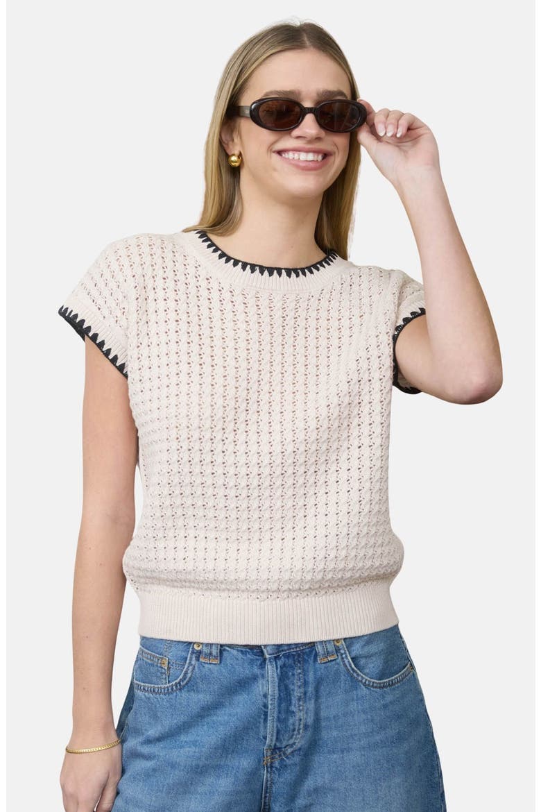 Open Knit Short Sleeve Sweater, Alternate, color, LIGHT KHAKI