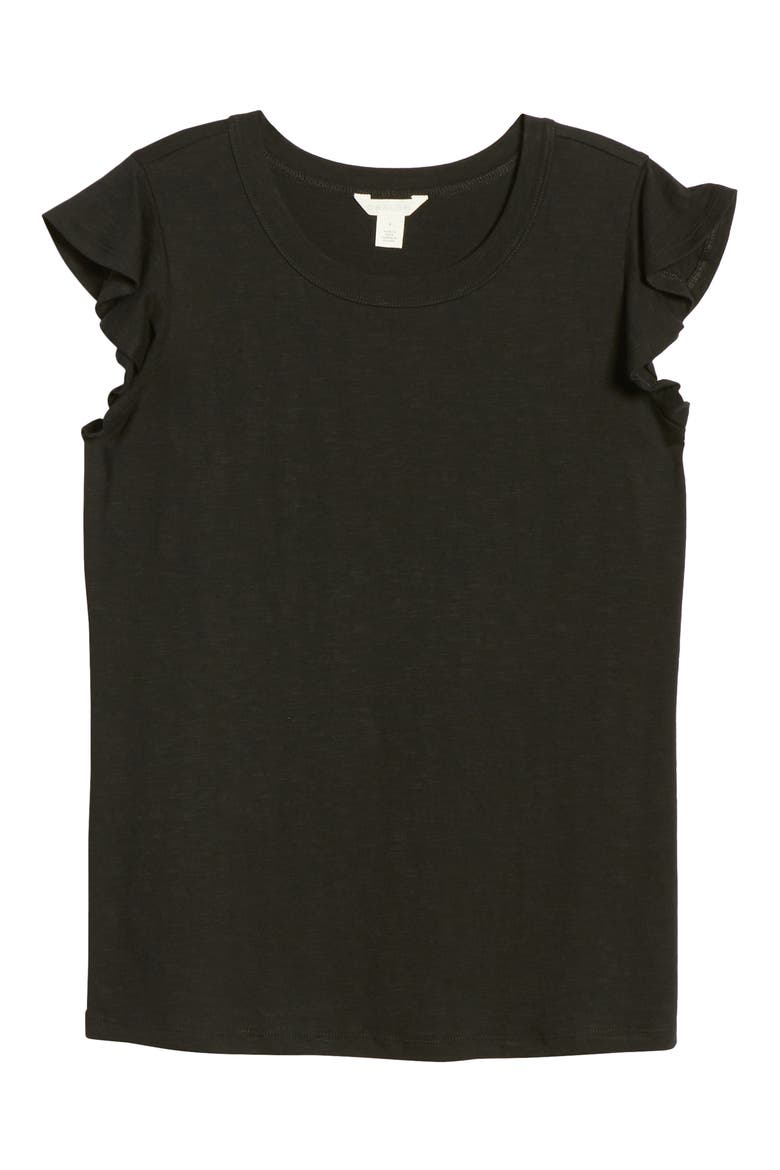 Flutter Sleeve Cotton Blend Tee, Alternate, color, BLACK