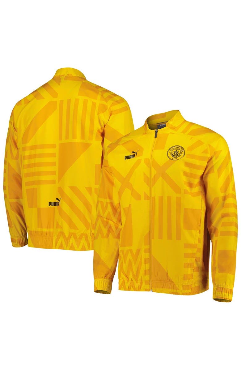 PUMA Men's Puma Yellow Manchester City Pre-Match Raglan Full-Zip Training Jacket, Main, color, Yellow