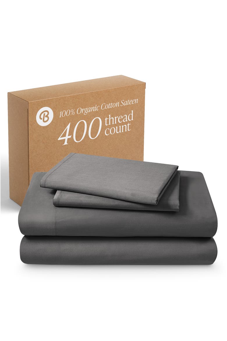 400 Thread Count Organic Cotton Sateen Sheet Set - Full XL, Main, color, Grey
