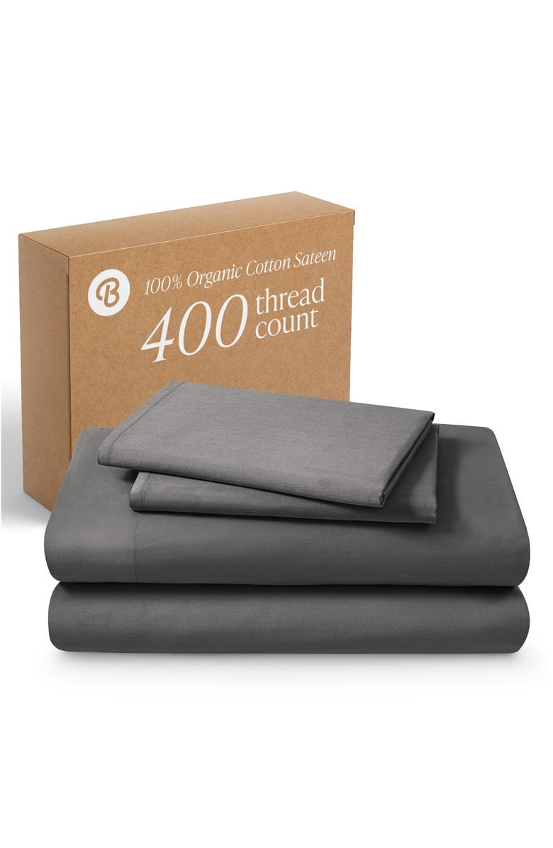 Bare Home 400 Thread Count Organic Cotton Sateen Sheet Set - Full XL, Main, color, Grey