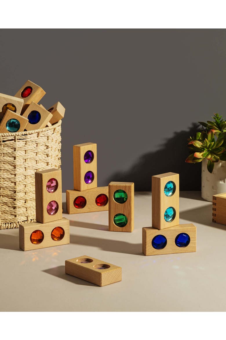 Hero Wooden Building Blocks with Acrylic Gemstones - 20 Pieces, Alternate, color, Multicolor