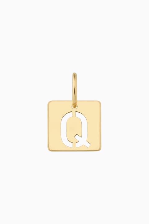 14K Yellow Gold Initial Tile Pendant Charm