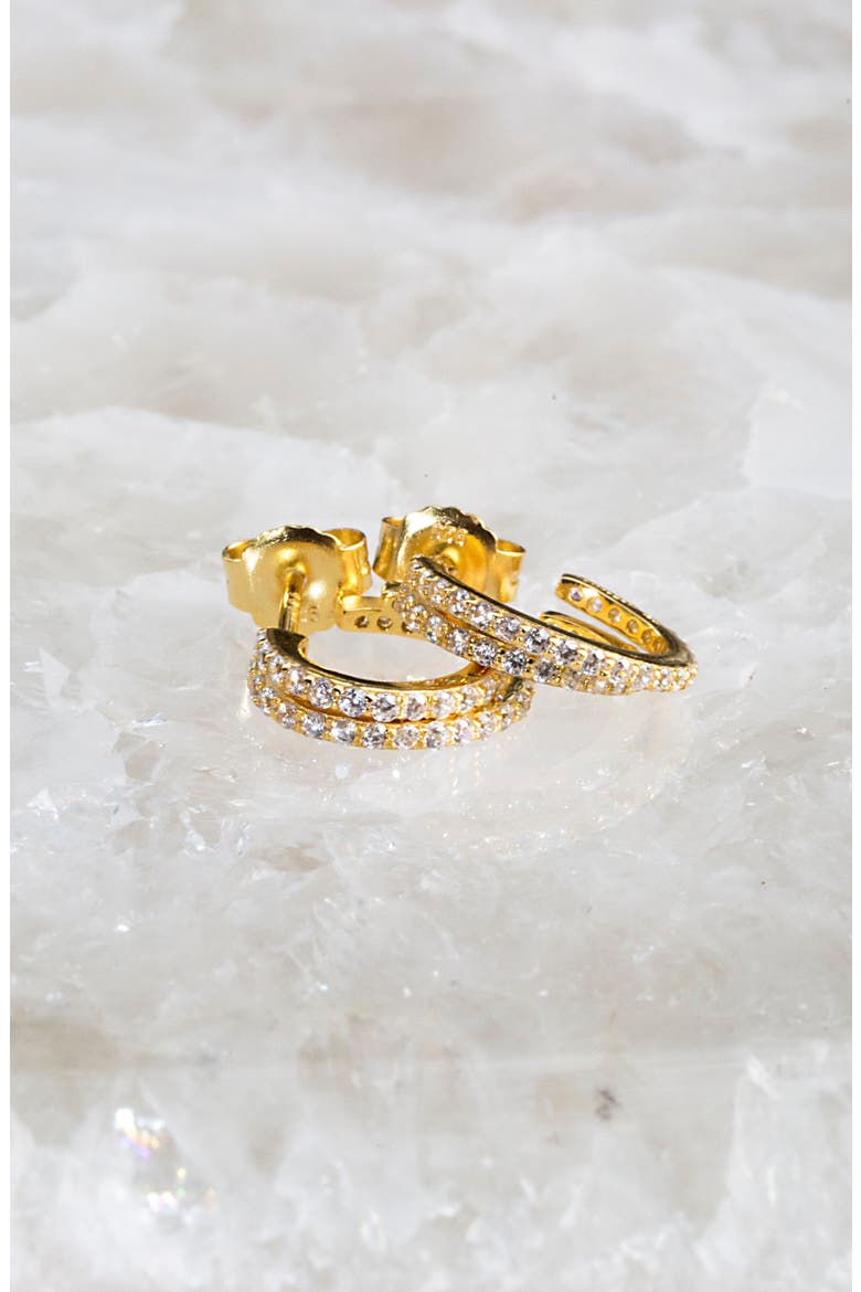 Evil Twin Double Huggie Hoop Earrings, Alternate, color, Gold