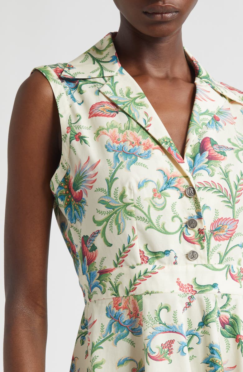 Etro Floral Sleeveless Cotton Midi Dress, Alternate, color, Print On White Base