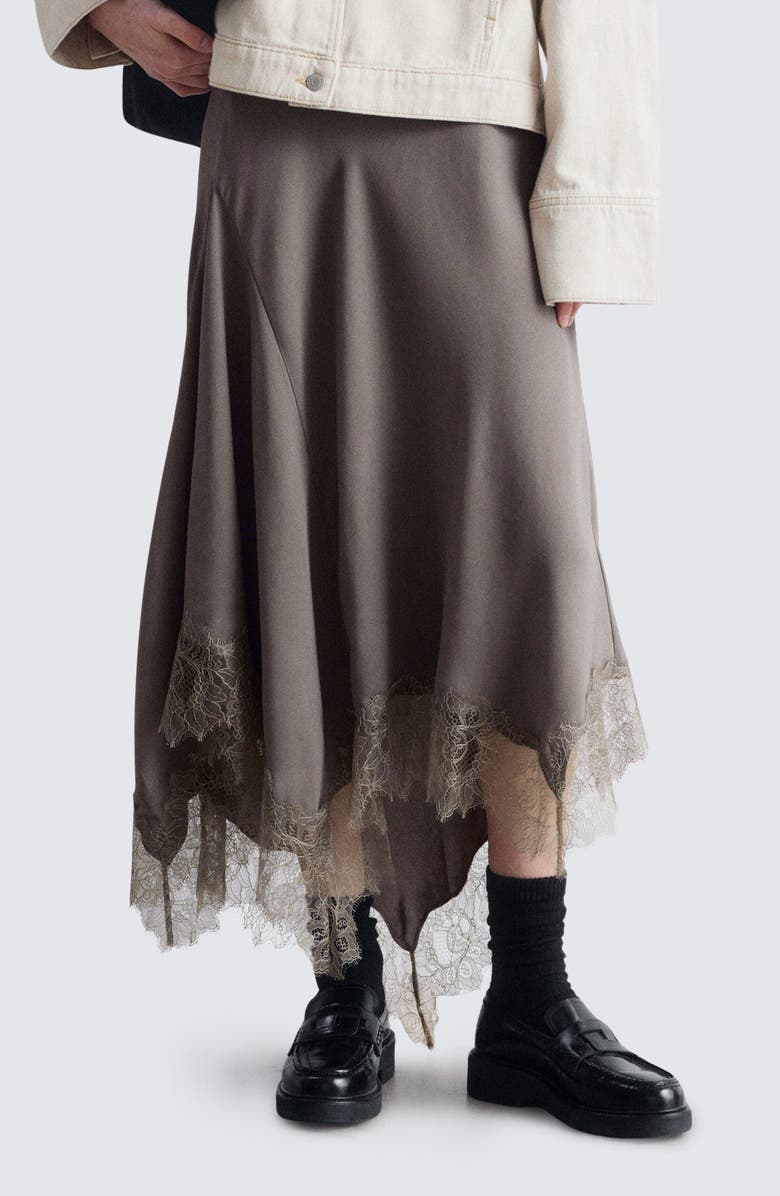 & Other Stories Lace Trim Handkerchief Hem Midi Skirt, Main, color, 