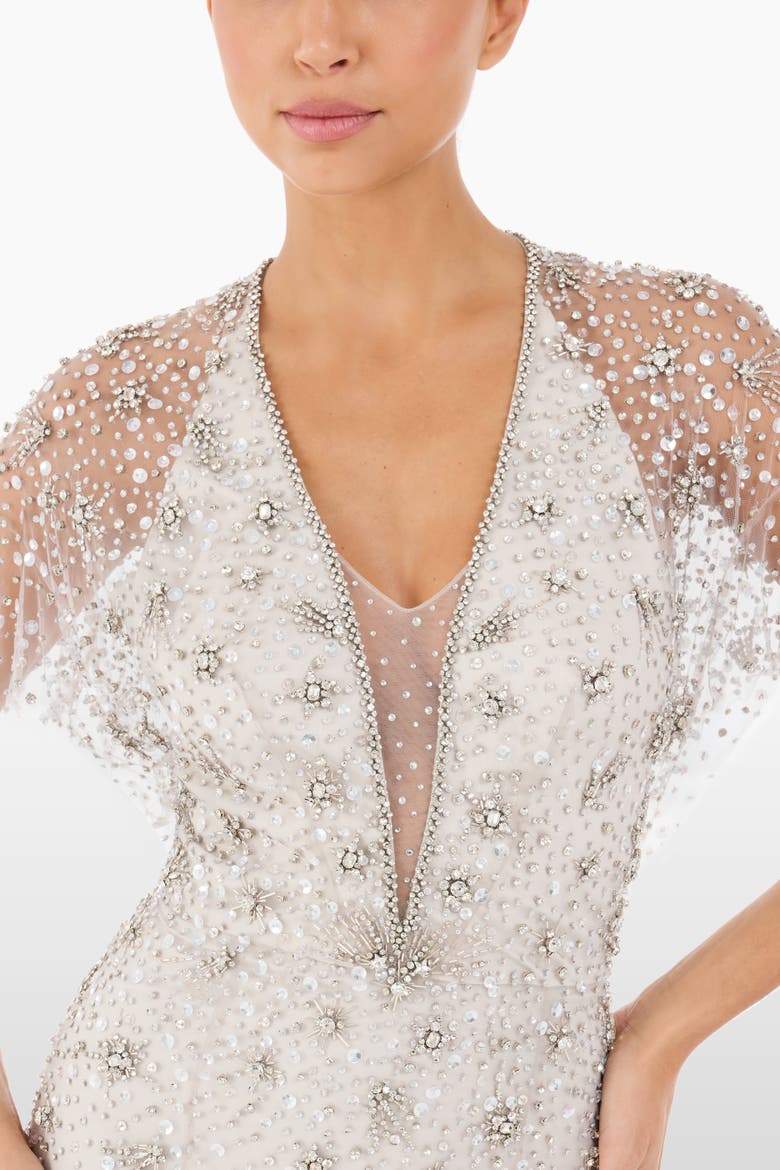 Sofie Crystal-Embellished Gown, Alternate, color, Platinum - Silver