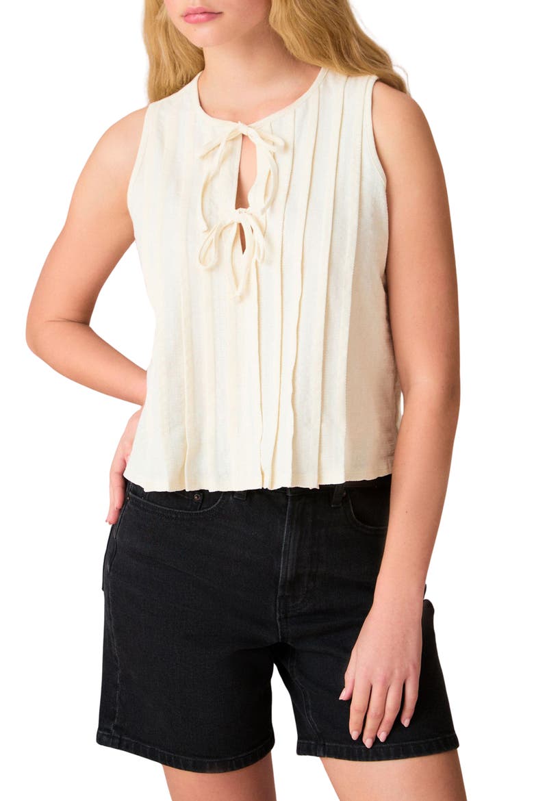 Pintuck Sleeveless Tie Front Cotton Top, Main, color, NEUTRAL
