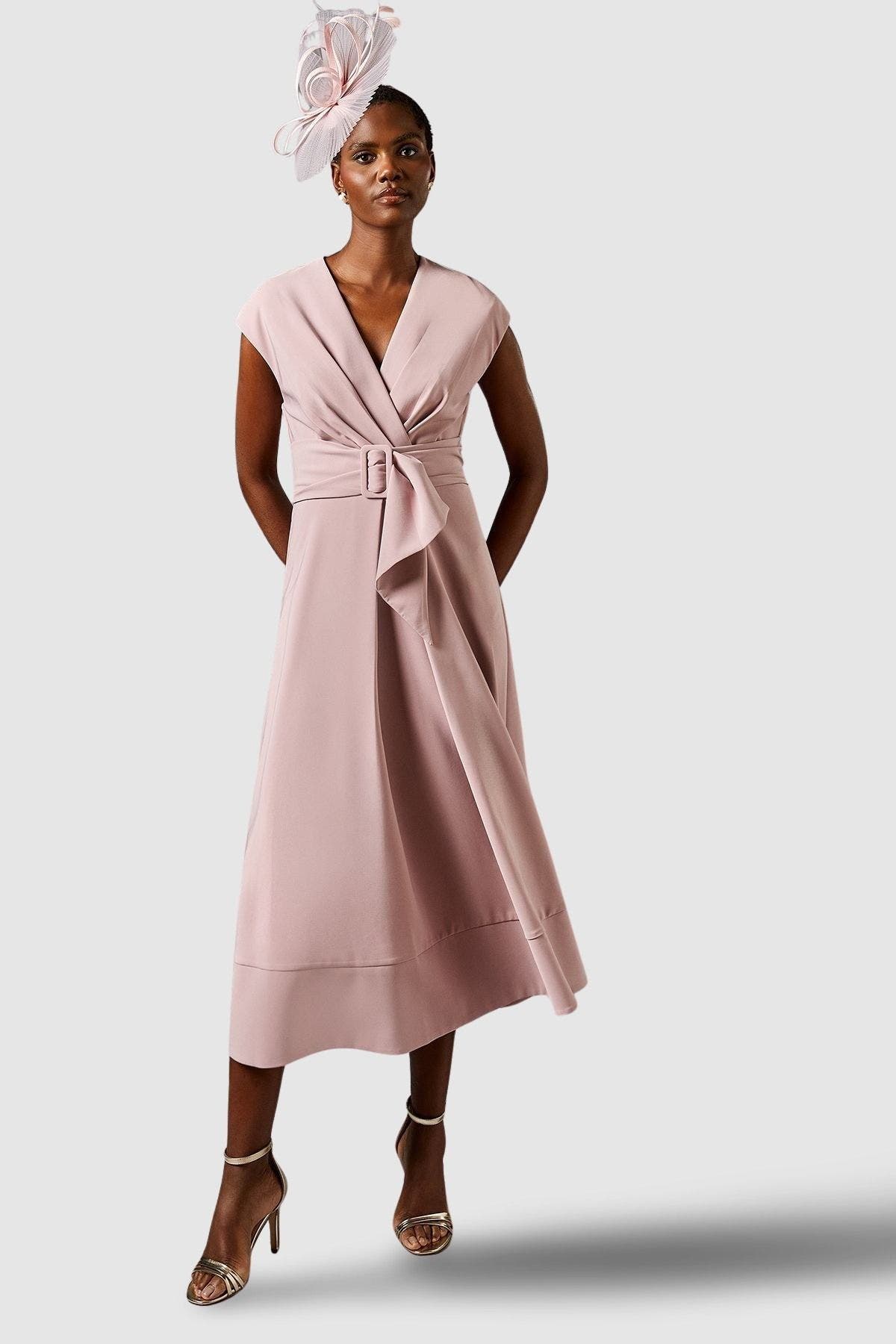 Belted Crepe V-Neck Midi Dress - image 3