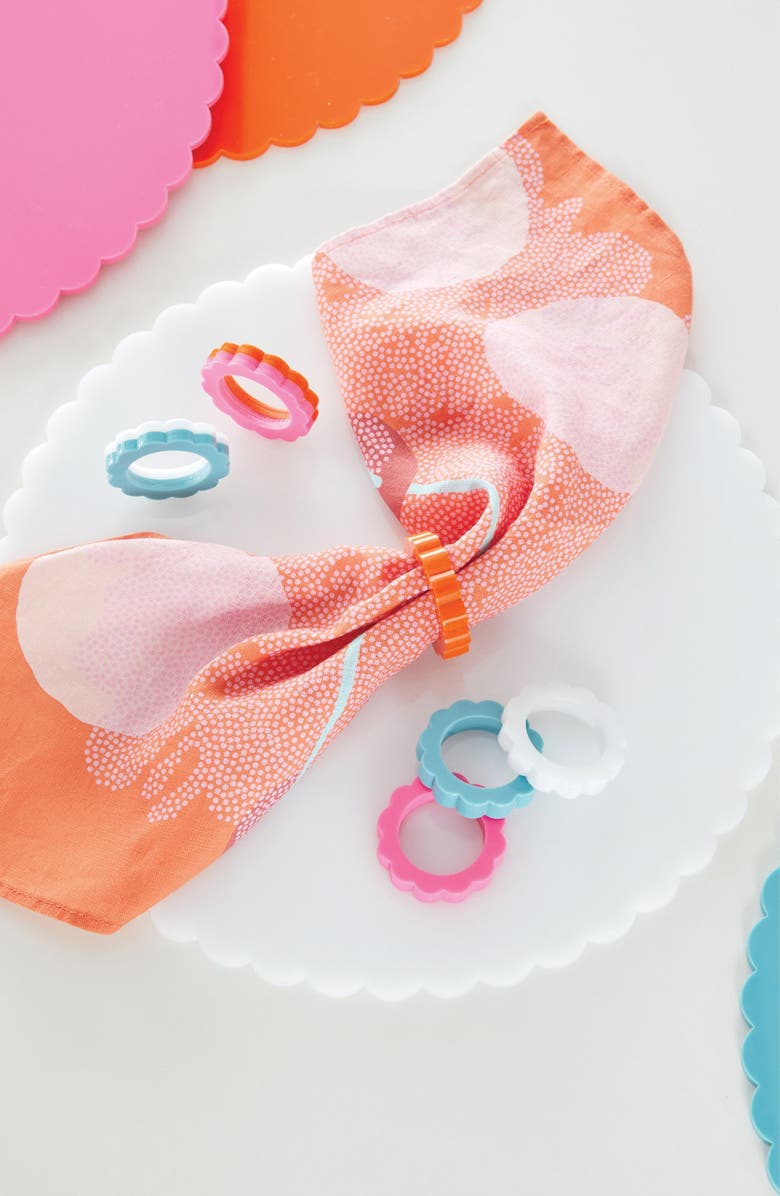 Mariposa Scallop Set of 4 Napkin Rings, Alternate, color, Teal And White