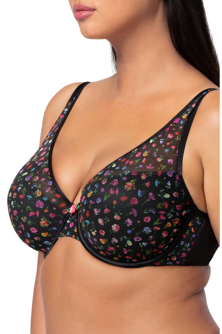 Sheer Mesh Plunge T-Shirt Bra, Alternate, color, MEADOW DREAM