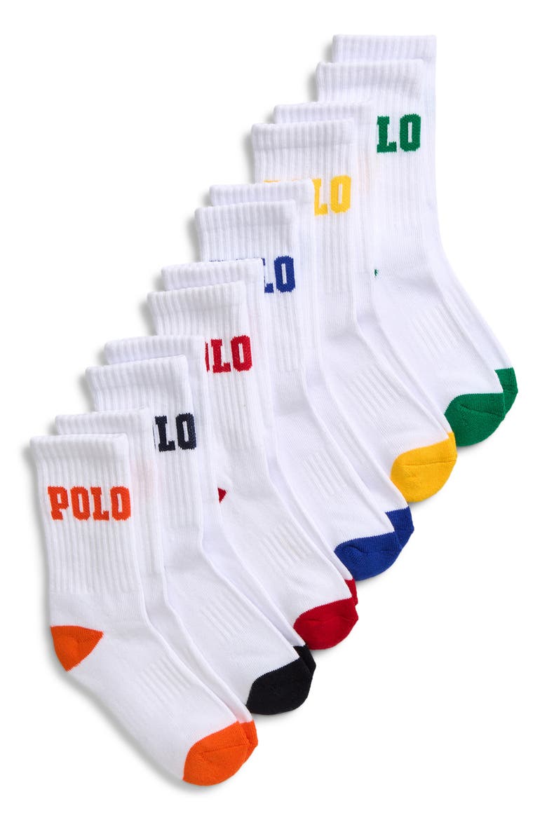 Kids' 6-Pack Assorted Crew Socks, Main, color, WHITE ASSORTED